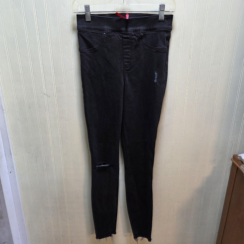 Spanx Jeans Womens S/P Gray Charcoal Wash High Rise Shaping Jegging Distressed